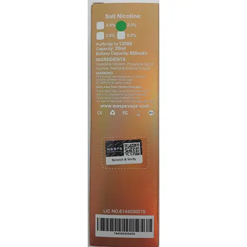 Foto del aviso oficial: WASPE WASPE 12000 PUFFS STRAWBERRY MANGO Cigarrillo electrónico desechable — riesgo: Riesgos químicos