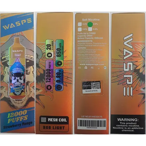 Foto del aviso oficial: WASPE WASPE 12000 PUFFS STRAWBERRY MANGO Cigarrillo electrónico desechable — riesgo: Riesgos químicos