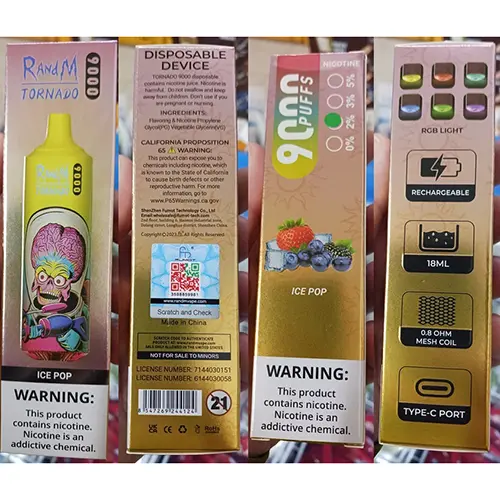 Photo de l’avis officiel: FUMOT® RandM TORNADO 9000 ICE POP Cigarette électronique jetable — risque: Risque chimique
