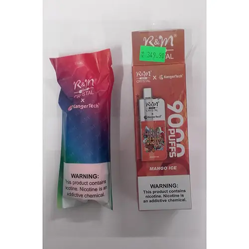 Photo from the official notice: R&amp;M® R&amp;M 9000 CRYSTAL X KangerTech® 9000 MANGO ICE disposable electronic cigarette — chemical risk
