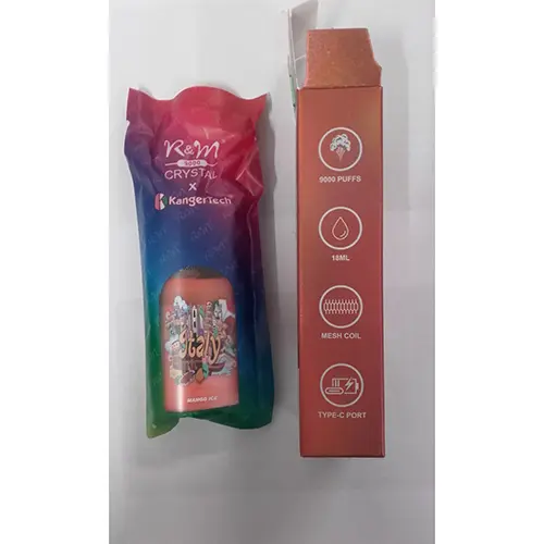 Photo from the official notice: R&amp;M® R&amp;M 9000 CRYSTAL X KangerTech® 9000 MANGO ICE disposable electronic cigarette — chemical risk