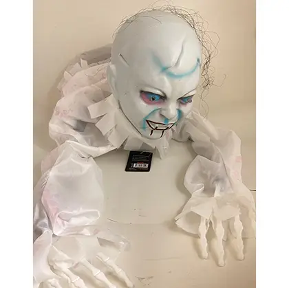Foto aus der offiziellen Meldung: Dollarstore Animerad krälande kvinnlig vålnad Halloween Dekoration — Risiko: Umwelt