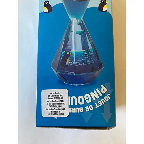 Photo de l’avis officiel: Tobar Penguin Desk Toy Sablier liquide — risque: Risque chimique