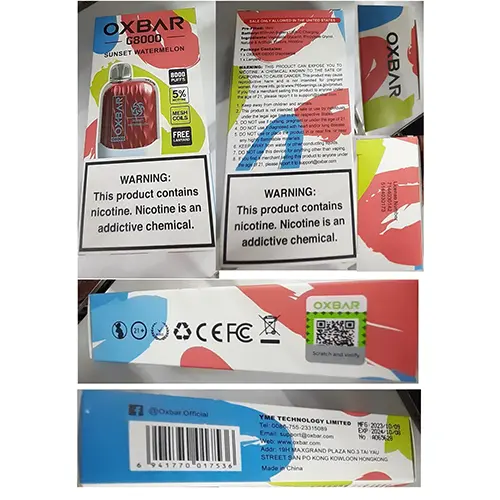 Photo de l’avis officiel: OXBAR G8000 Cigarette électronique jetable — risque: Risque chimique