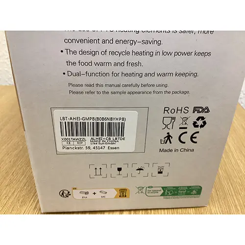 Photo from the official notice: Kimfead Electric Lunch Box / Electric Heating Lunch Box electric lunchbox — electric shock risk