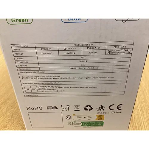 Foto do aviso oficial: structure Electric Lunch Box Lancheira elétrica — risco: Choque elétrico