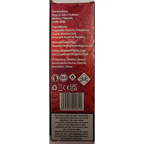 Photo de l’avis officiel: IMOMENT Watermelon ice Cigarette électronique jetable — risque: Risque chimique