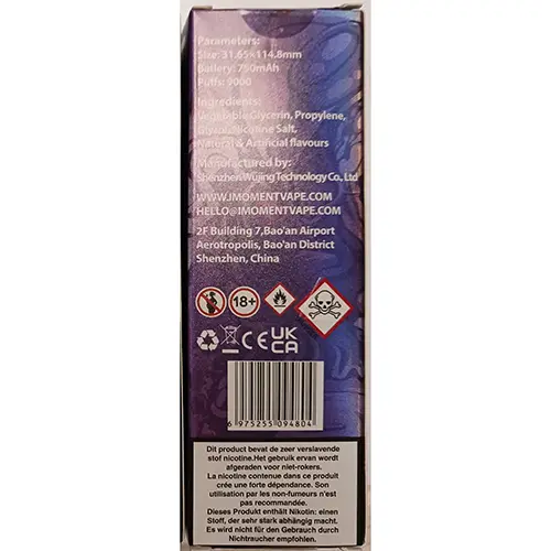 Photo de l’avis officiel: IMOMENT 9000 Blue raspberry Cigarette électronique jetable — risque: Risque chimique