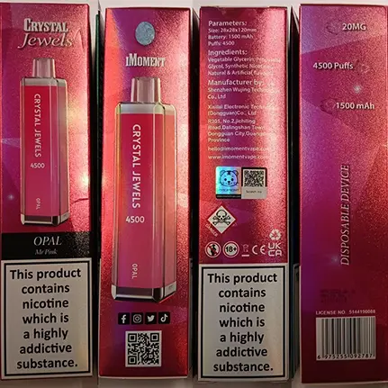 Photo from the official notice: IMOMENT IMOMENT CRYSTAL JEWELS OPAL Mr Pink disposable electronic cigarette. — chemical risk