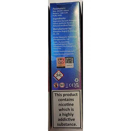 Photo de l’avis officiel: IMOMENT IMOMENT CRYSTAL JEWEL SAPPHIRE Blueberry Pomegranate Cigarette électronique jetable — risque: Risque chimique