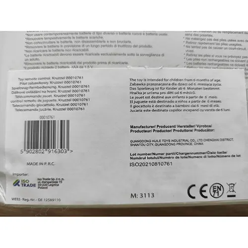 Foto dell’avviso ufficiale: HOLA My remote, my program Telecomando giocattolo — rischio: Ambiente