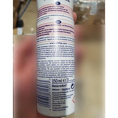 Photo de l’avis officiel: Nivea Comfort plus Spray déodorant — risque: Risque chimique