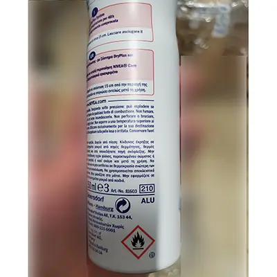 Photo de l’avis officiel: Nivea Comfort plus Spray déodorant — risque: Risque chimique