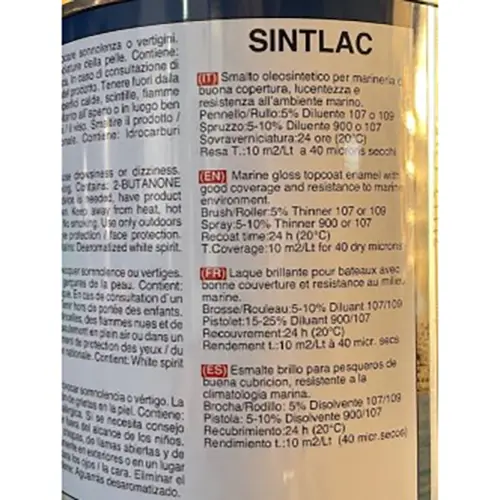 Photo de l’avis officiel: SINTLAC SINTLAC SMALTO Vernis — risque: Risque chimique