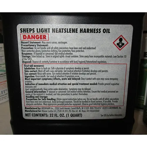 Foto aus der offiziellen Meldung: sheps Sheps Light Neatslene Harness Oil Sheps Light Neat Kabelbaumöl — Risiko: Chemikalie