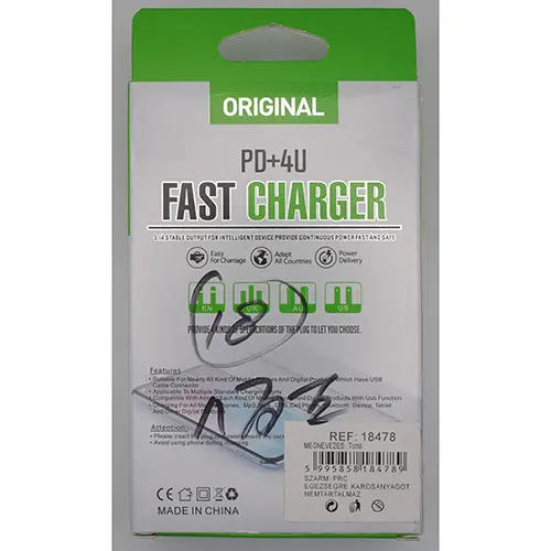 Photo de l’avis officiel: ORIGINAL Fast charger PD+4U Chargeur USB — risque: Choc électrique