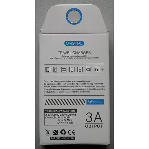 Photo de l’avis officiel: ORIGINAL TRAVEL CHARGER / Qualcomm Quick Charge 3.0 Chargeur USB — risque: Choc électrique