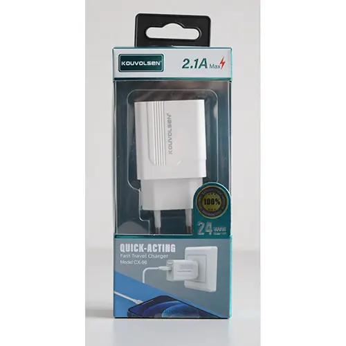 Foto aus der offiziellen Meldung: KOUVOLSEN QUICK-ACTING Fast Travel Charger USB-Ladegerät — Risiko: Elektrischer Schlag