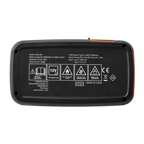 Foto do aviso oficial: OSRAM BATTERYstart 260 Arranque de carga rápida — risco: Incêndio