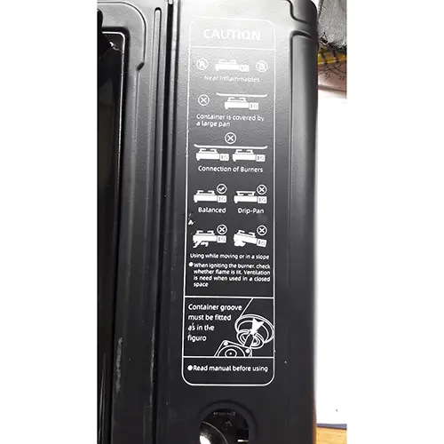 Photo from the official notice: BAM portable gas stove — suffocation risk