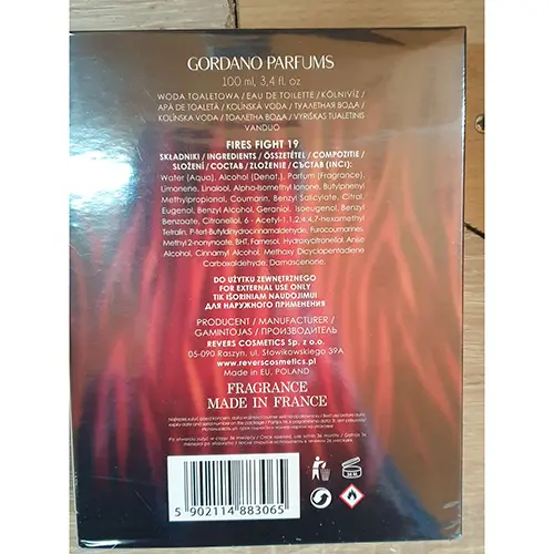Photo de l’avis officiel: GORDANO PARFUMS Fire Fight Eau de toilette — risque: Risque chimique