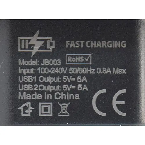 Foto uit de officiële melding: JOKADE CHARGER Dual USB Interface Charger Set with Cable USB-lader — risico: Elektrische schok