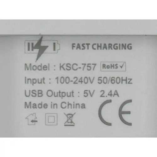 Foto uit de officiële melding: KAKUSIGA CHARGER Single Port Smart Charger set USB-lader — risico: Elektrische schok (A12/00824/24)