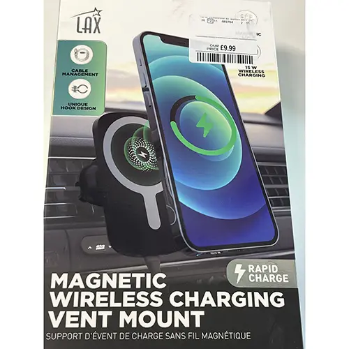 Foto aus der offiziellen Meldung: LAX Magnetic Wireless Charging Vent Mount Kabelloses Ladegerät — Risiko: Verbrennungen