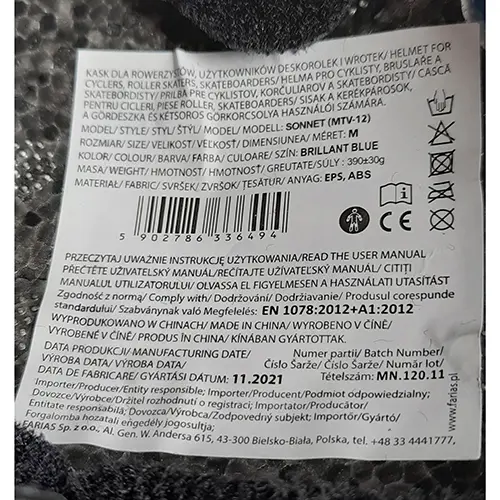 Photo de l’avis officiel: HI-TEC Sonnet Casque — risque: Blessures