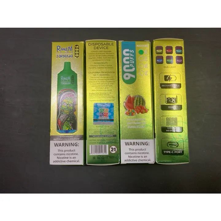 Photo de l’avis officiel: RandM TORNADO 9000 Cigarette électronique jetable — risque: Risque chimique (A12/00874/24)