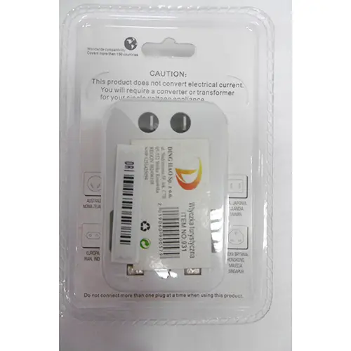 Foto do aviso oficial: Universal Travel Adaptor Adaptador de viagem — risco: Choque elétrico (A12/00901/24)
