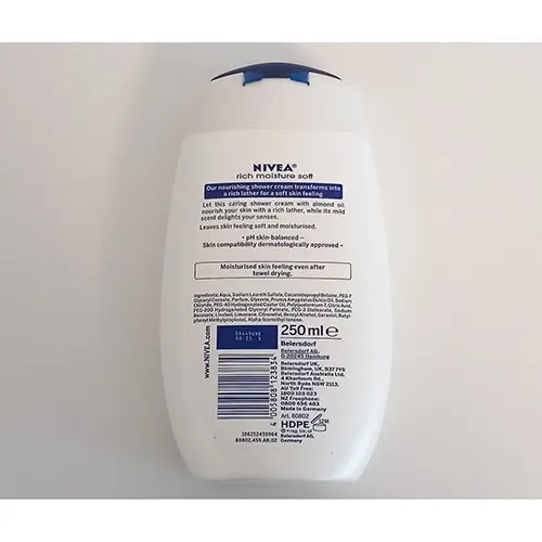 Photo de l’avis officiel: Nivea Shower Cream Rich Moisture Soft Crème de douche — risque: Risque chimique