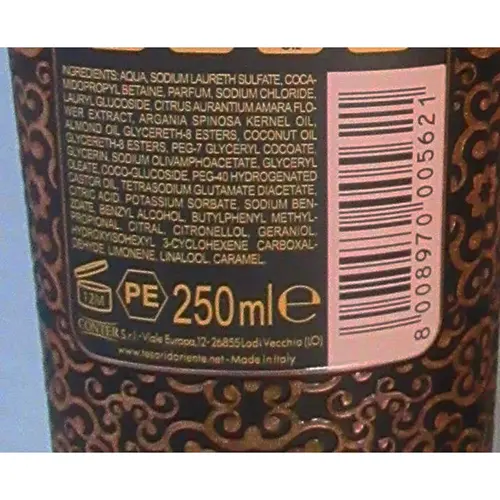 Foto uit de officiële melding: Tesori d´Oriente SHOWER CREAM OIL HAMMAM OLIO DI ARGAN Douchecrème — risico: Chemische risico's