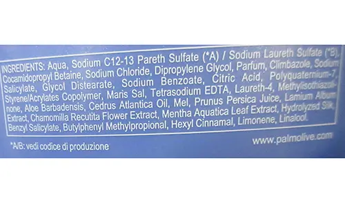 Foto aus der offiziellen Meldung: Palmolive SHAMPOO ANTI-FORFORA SHAMPOO Con menta Selvatica &amp; Minerali Marini — Risiko: Chemikalie