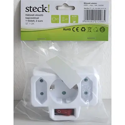 Photo from the official notice: Steck! Hálózati elosztó kapcsolóval. multiplug socket — electric shock risk