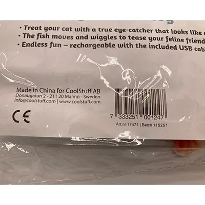 Photo from the official notice: Spralla Jumping Fish Cat Toy — environment risk