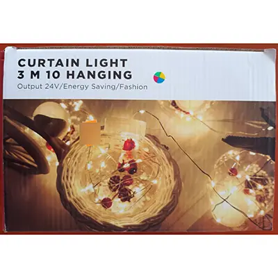 Photo de l’avis officiel: CURTAIN LIGHT 3 M 10 HANGING Chaîne d’éclairage — risque: Choc électrique (A12/00974/24)