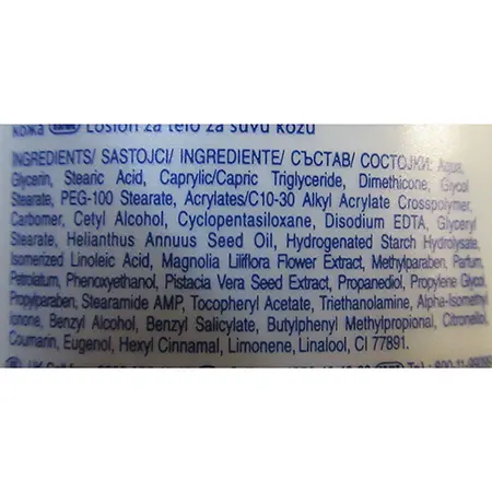 Photo from the official notice: Dove Body lotion pampering with pistachio &amp; magnolia for beautifully soft skin — chemical risk