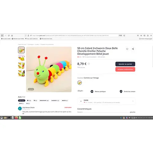 Photo from the official notice: 50 cm Coloré Inchworm Doux Belle Chenille Oreiller Peluche Développement Bébé Jouet soft toy — choking risk