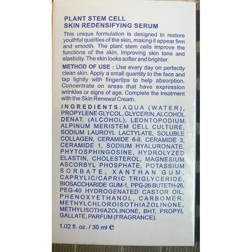 Foto aus der offiziellen Meldung: Shahnaz Husain Plant stem cell skin redensifying serum Hautserum — Risiko: Chemikalie