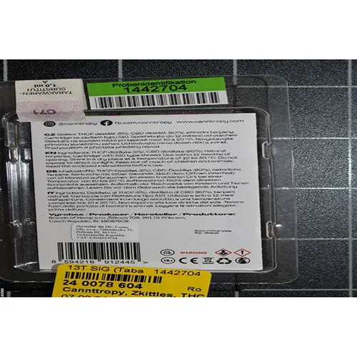 Photo from the official notice: Canntropy Zkittles, THCP5%, OG Kush,THCP 5% disposable electronic cigarette — chemical risk