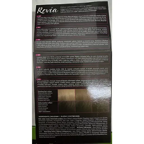 Foto aus der offiziellen Meldung: Revia Verona Care coloring cream, Natural &amp; Color shine Haarfärbemittel — Risiko: Chemikalie (A12/01118/24)