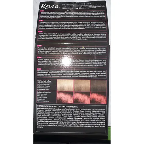Foto aus der offiziellen Meldung: Revia Verona Care coloring cream, Natural &amp; Color shine Haarfärbemittel — Risiko: Chemikalie (A12/01120/24)