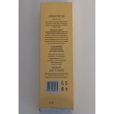 Photo de l’avis officiel: GORDANO PARFUMS FINE MILADY GOLD Eau de toilette — risque: Risque chimique