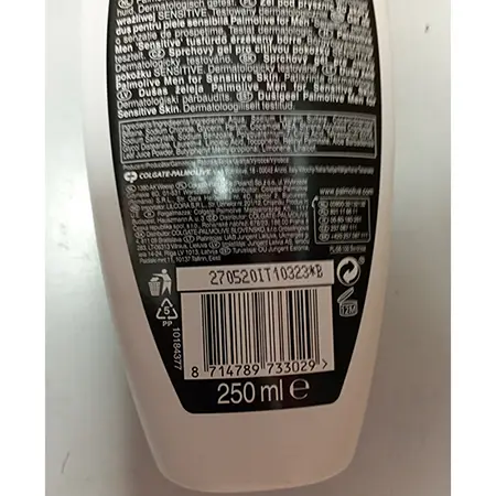 Foto uit de officiële melding: Palmolive SENSITIVE with aloe vera and vitamin E, MEN Douchegel — risico: Chemische risico's
