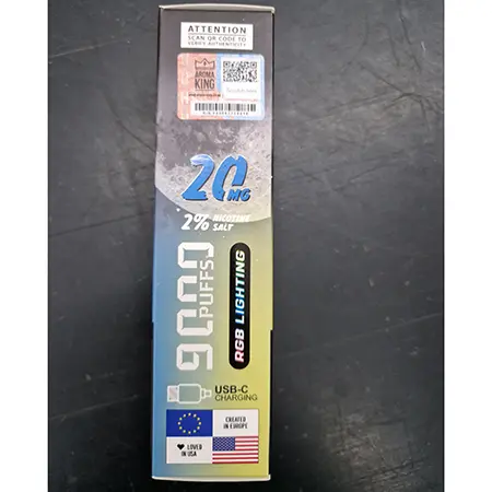 Photo de l’avis officiel: AROMA KING, BLUE RAZZ KUSH Cigarette électronique jetable — risque: Risque chimique