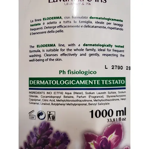 Photo de l’avis officiel: Eloderma Italia LAVANDA E IRIS Savon liquide — risque: Risque chimique
