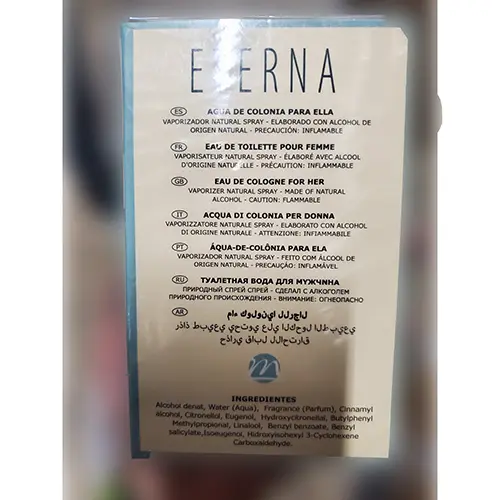 Photo de l’avis officiel: NATURMAIS Eterna Eau de toilette — risque: Risque chimique