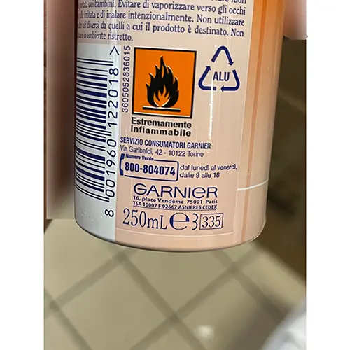 Photo de l’avis officiel: Garnier Cadonett Spray pour cheveux — risque: Risque chimique