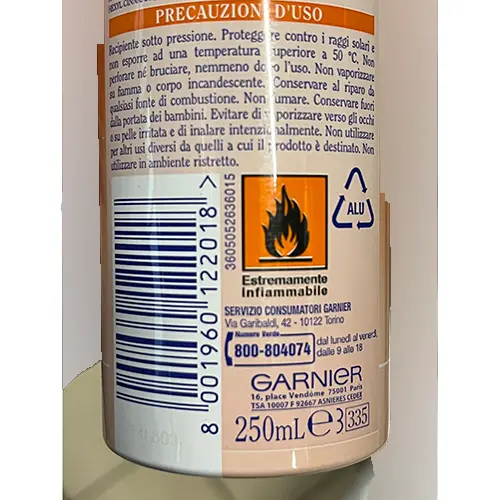 Photo de l’avis officiel: Garnier Cadonett Spray pour cheveux — risque: Risque chimique